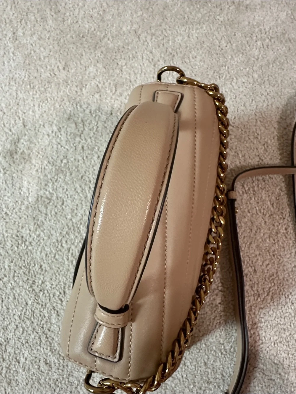 Tory Burch Quilted Chevron Top-Handle Satchel in Nude Tan